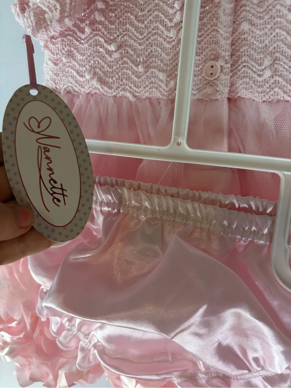 Nannette Baby Girls 3-6M Pink Rosette Tulle Dress & Bloomers NWT
